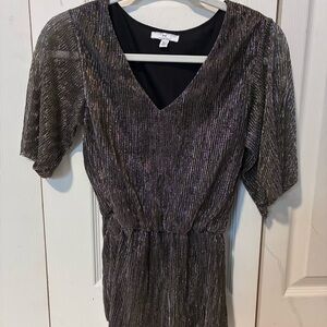 H by Halston Metallic Black & Gold Peplum Top/Blouse